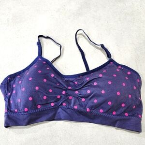 Coobie Seamless Scoopneck Bra Navy Hot Pink Polka Dots New